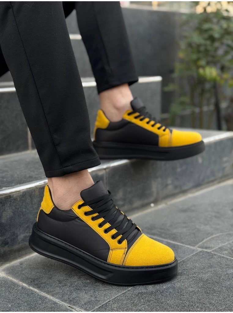 KB-X46 Kuback Siyah Sarı Yüksek Siyah Taban Günlük Spor Ayakkabı