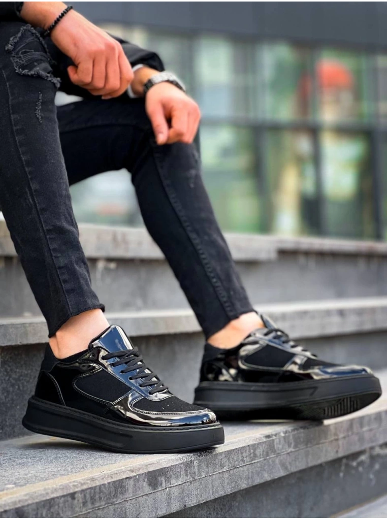 KB-X8 Kuback Siyah Rugan Yüksek Siyah Taban Günlük Spor Ayakkabı