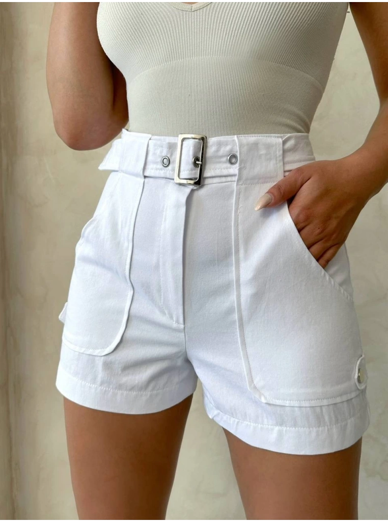 Kemer detaylı gabardin şort beyaz s25289