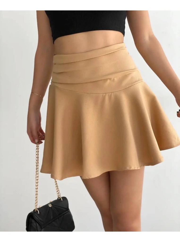 Kemerden büzgülü etek camel