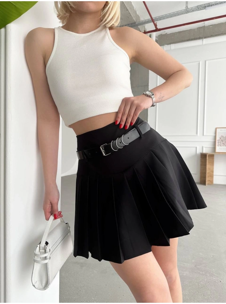 Kemerli pikseli şort etek