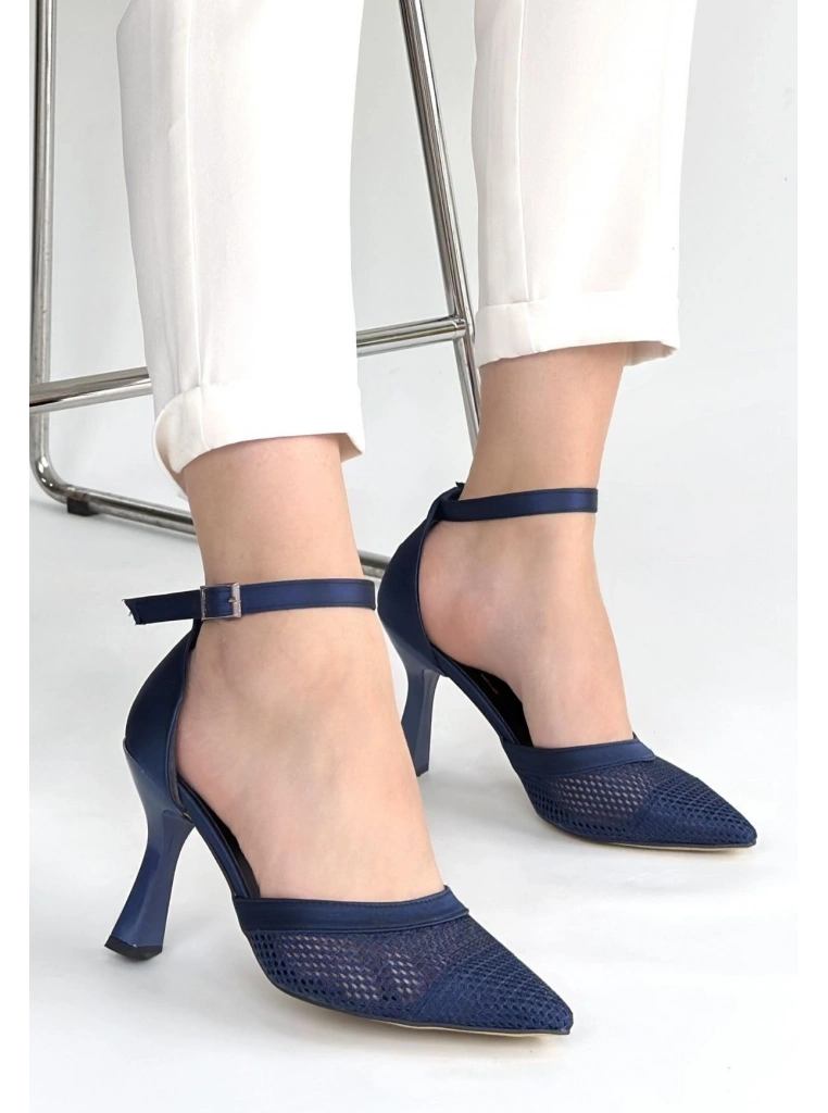 Keny Lacivert Saten Topuklu Ayakkabı