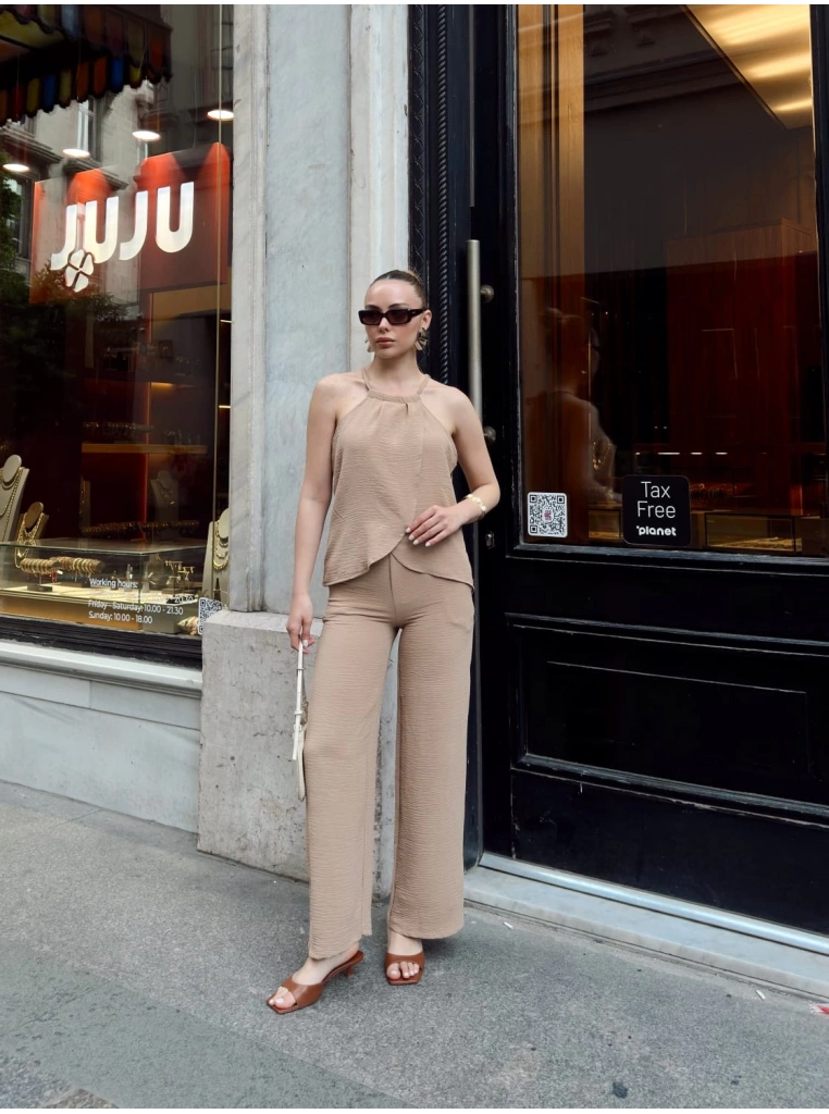 Kruvaze takım ayrobin bej s054