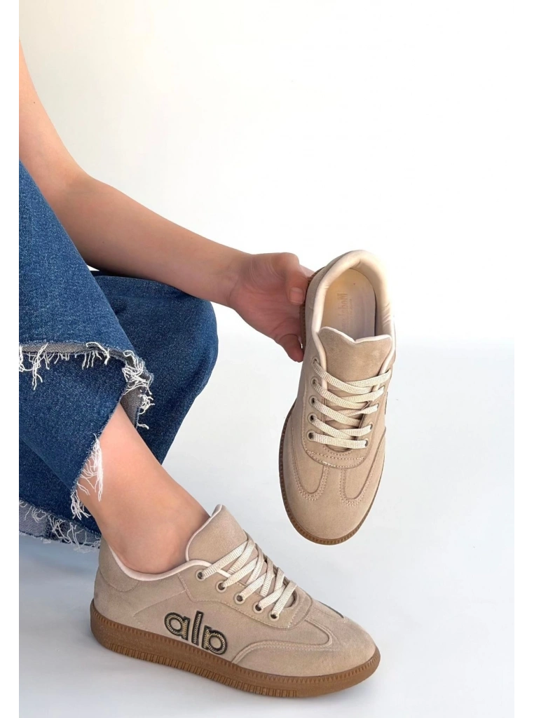 Lendo Bej Süet Bağcıklı Spor Ayakkabı