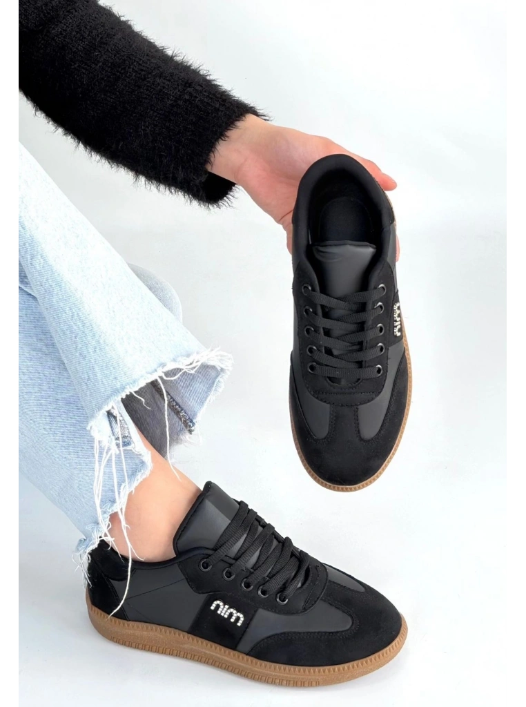 Lunga Siyah Cilt Bağcıklı Spor Ayakkabı