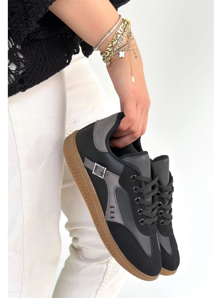 Mier Siyah Cilt Bağcıklı Spor Ayakkabı