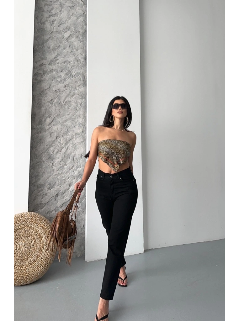 Mom fit enzim taş yıkama jeans pantolon siyah d2006