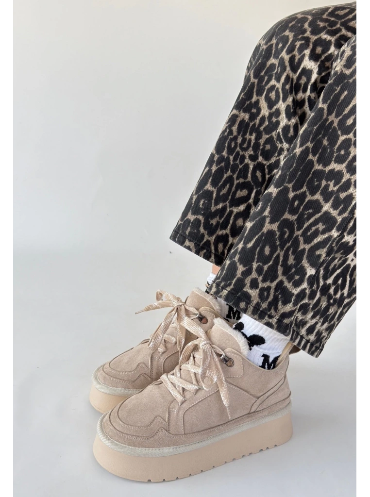 Muden Bej Süet Bağcıklı Bot