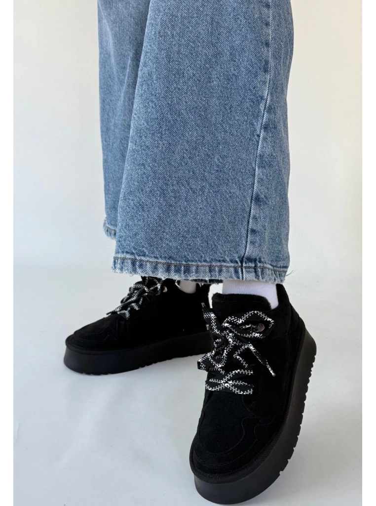 Muden Siyah Süet Bağcıklı Bot