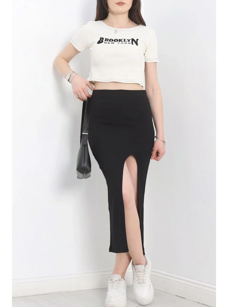 Nakışlı etekli takım siyah beyaz s3899