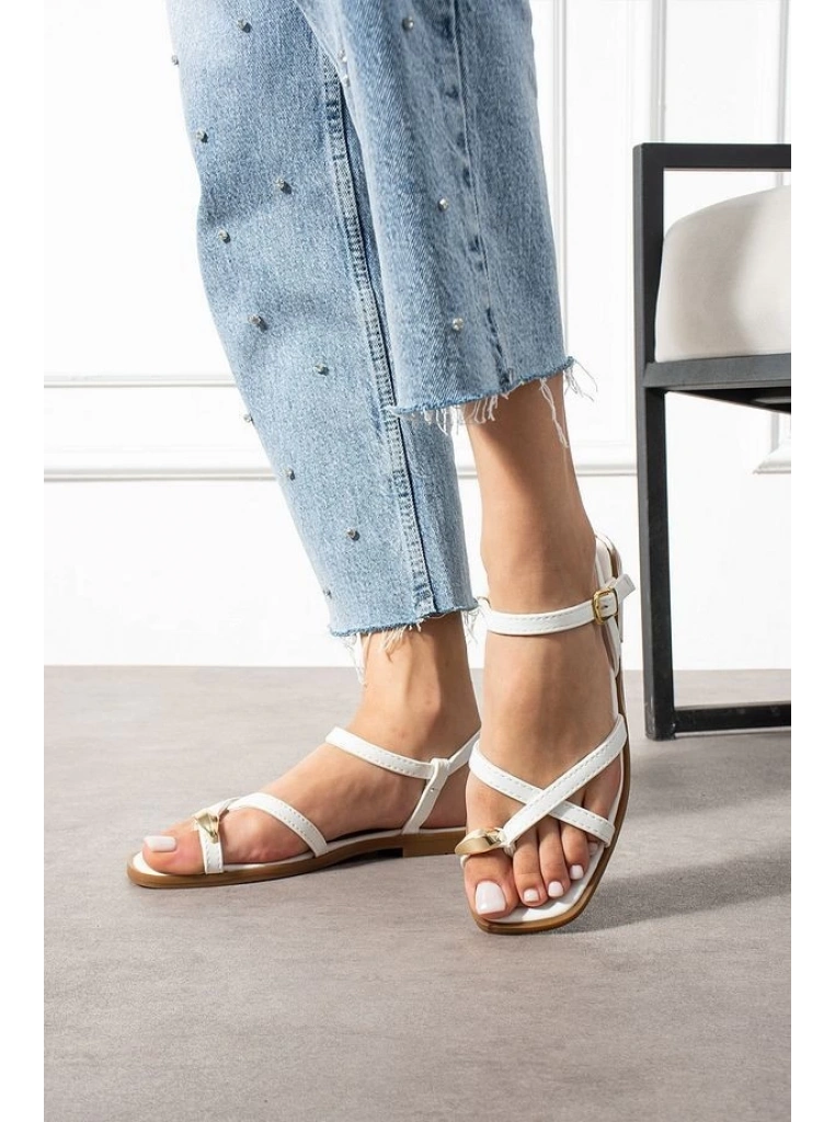 Nordi Beyaz Cilt Kemerli Sandalet