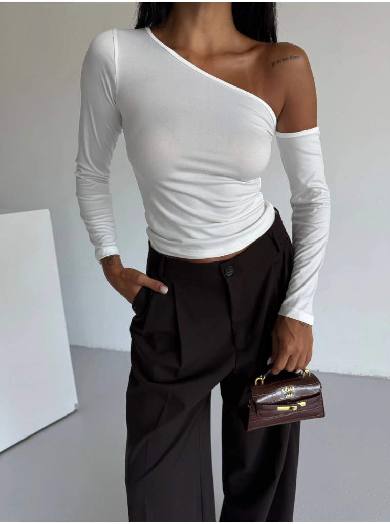 Omuz detaylı kollu bluz beyaz f2336