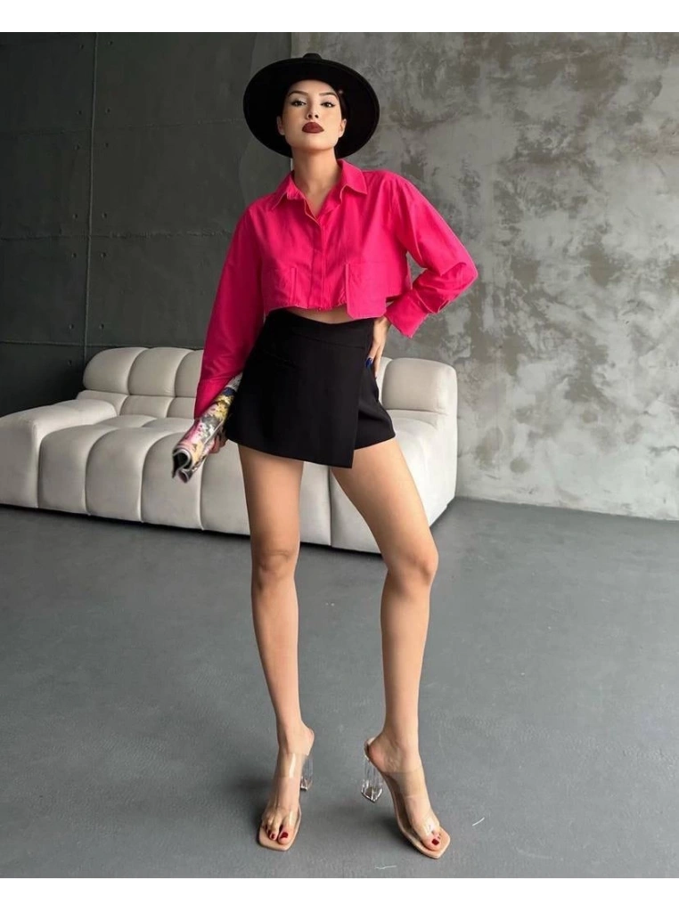 Poplin crop gömlek fuşya s3060