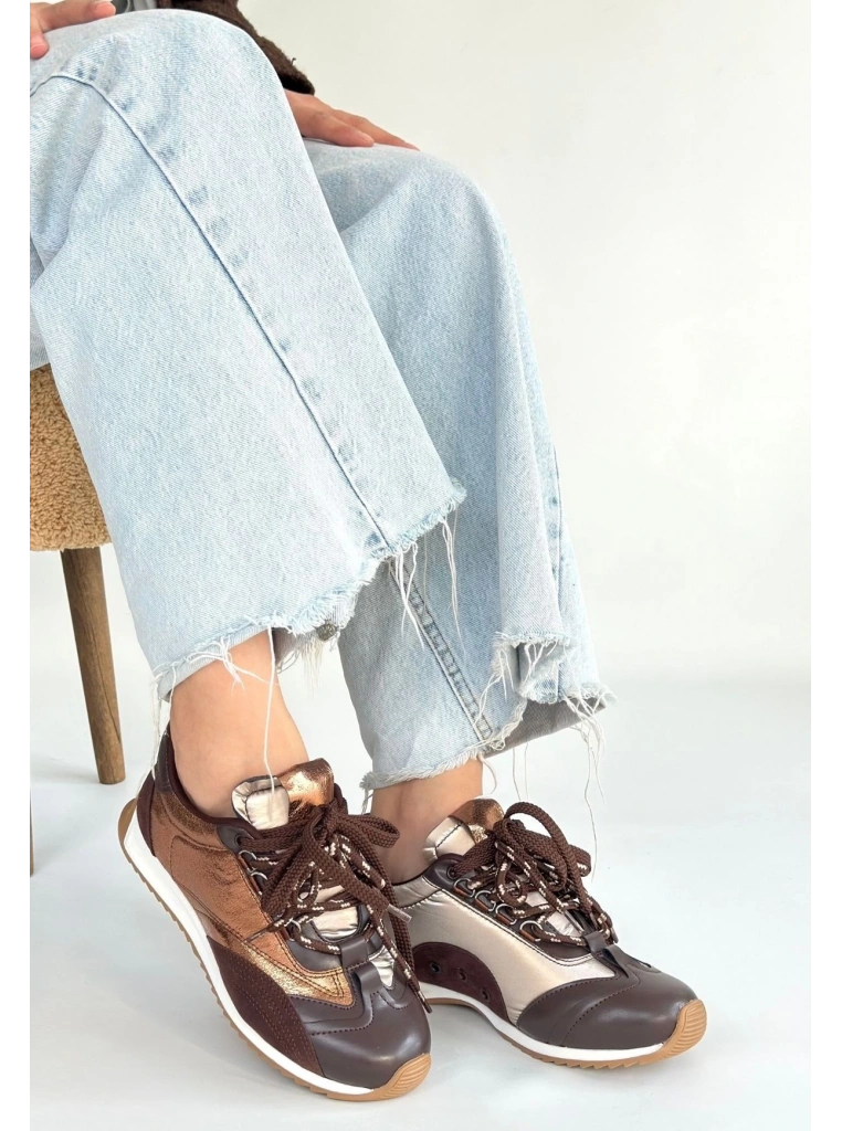 Ranu Kahverengi Cilt Paraşüt Detaylı Bağcıklı Spor Ayakkabı