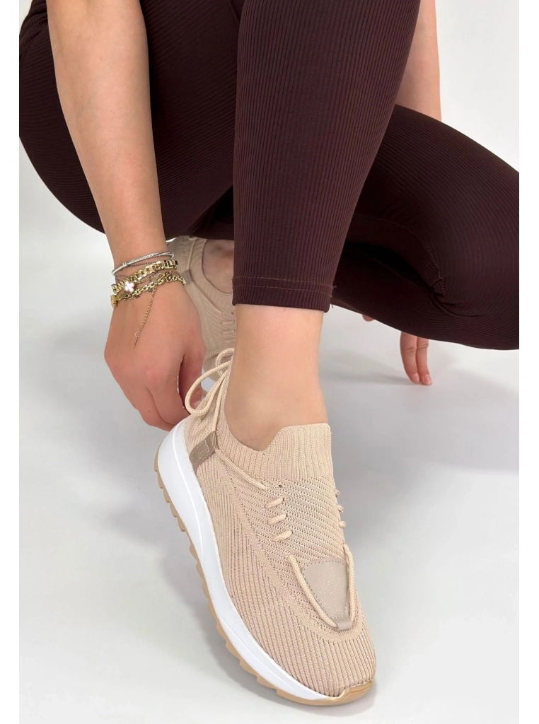 Renji Bej Triko Bağcıklı Spor Ayakkabı