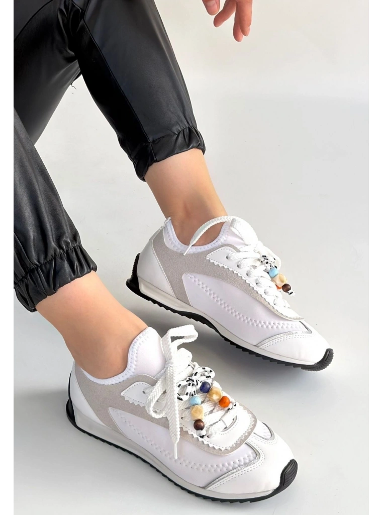 Riaf Beyaz Cilt Bağcıklı Spor Ayakkabı