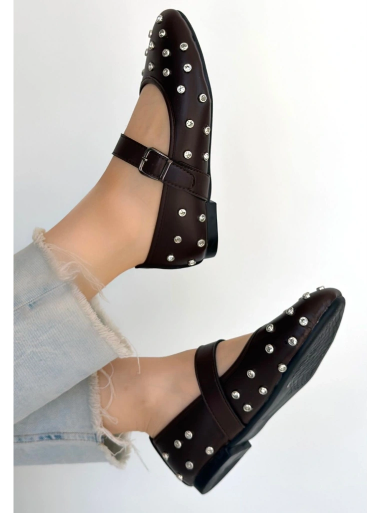 Ritta Kahverengi Cilt Kemerli Babet Ayakkabı