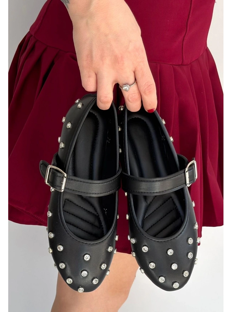 Ritta Siyah Cilt Kemerli Babet Ayakkabı