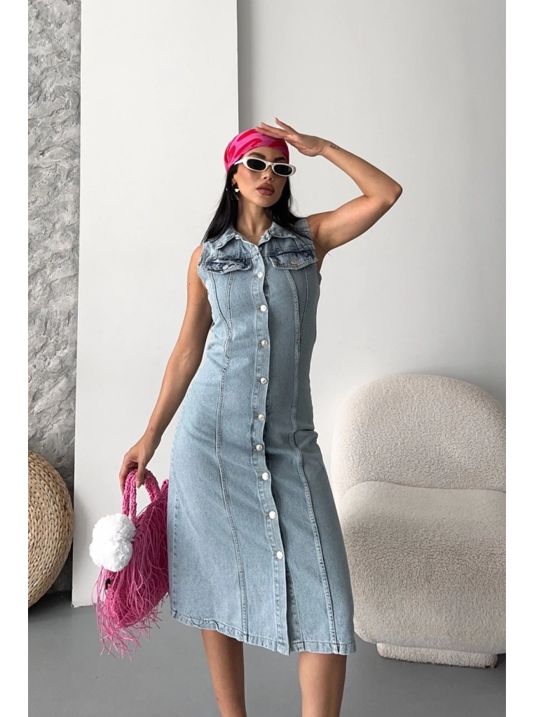 Sıfır kol kar yıkama tunik ceket mavi d2520