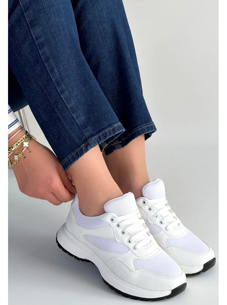 Slar Beyaz Cilt Spor Ayakkabı