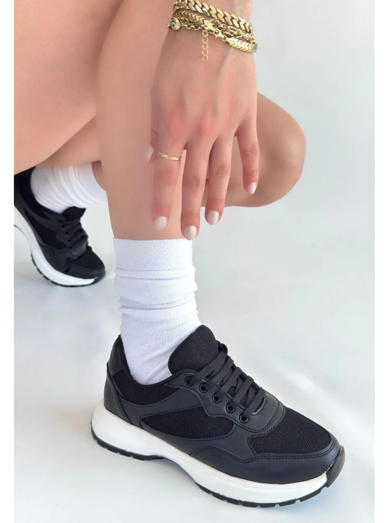 Slar Siyah Cilt Bağcıklı Spor Ayakkabı