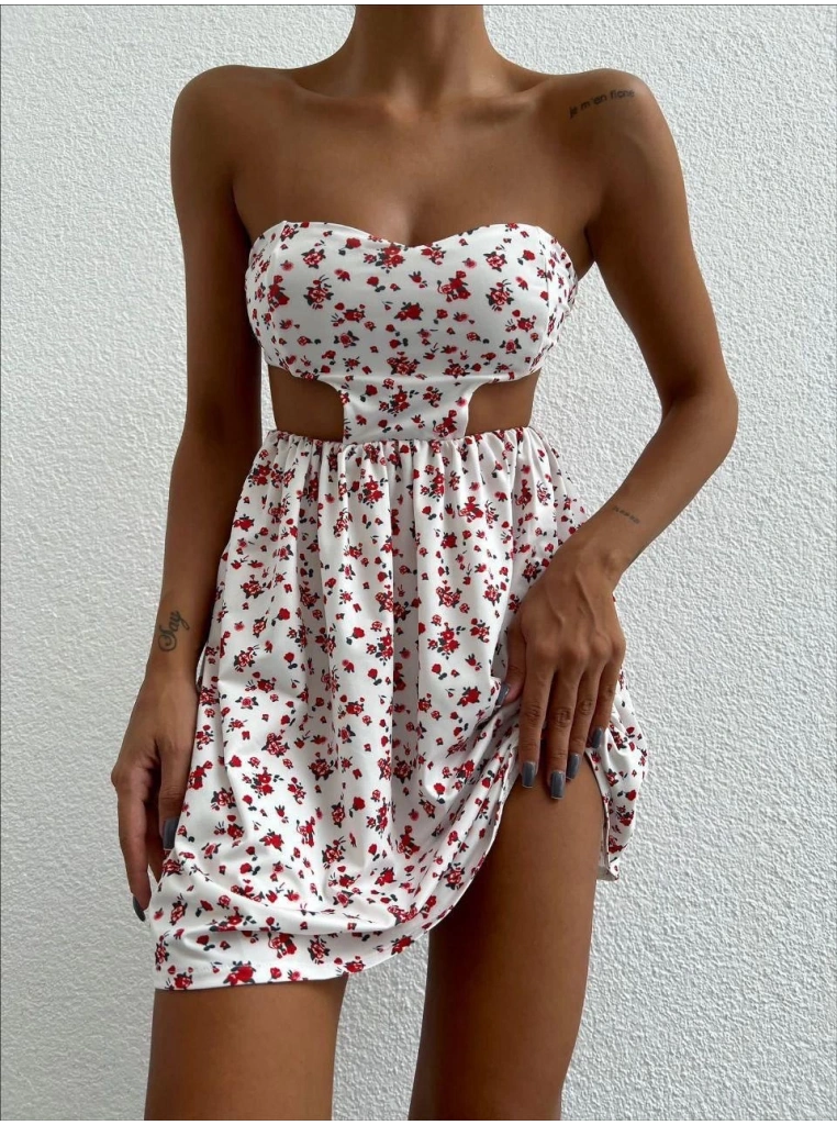 Straplez elbise baskılı