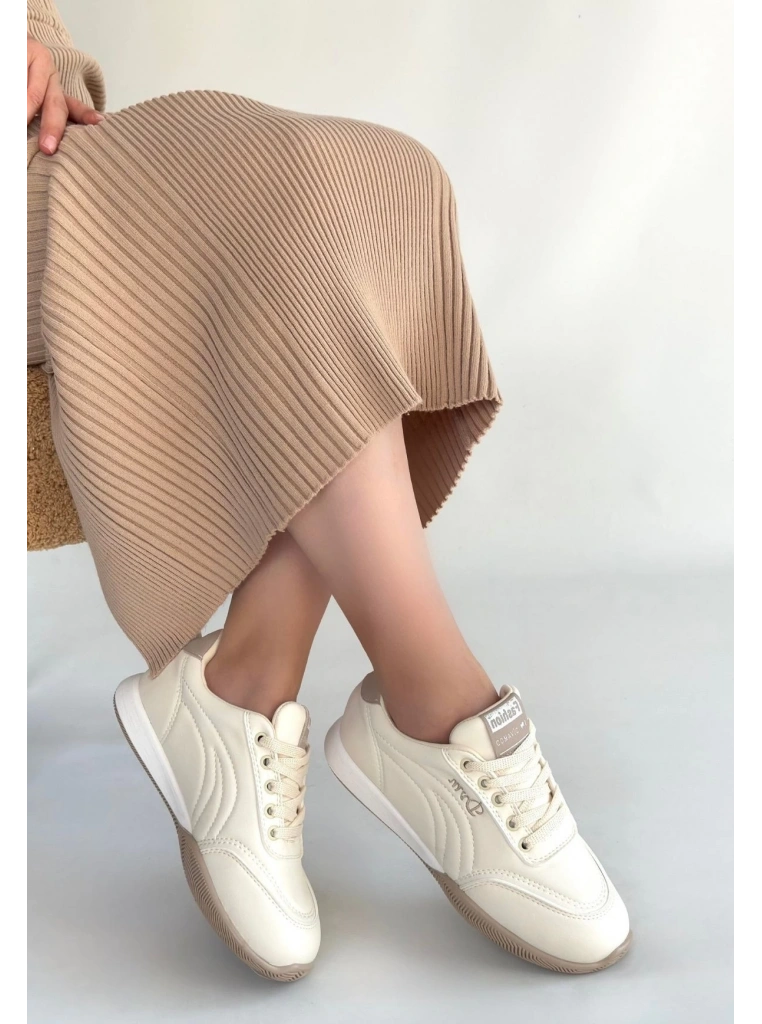 Tawen Bej Cilt Bağcıklı Spor Ayakkabı