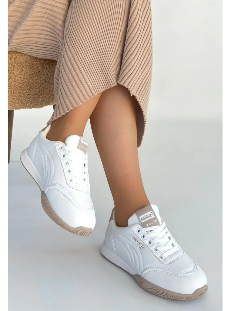 Tawen Beyaz Cilt Bağcıklı Spor Ayakkabı