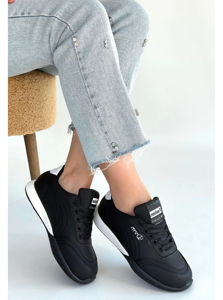 Tawen Siyah Cilt Bağcıklı Spor Ayakkabı