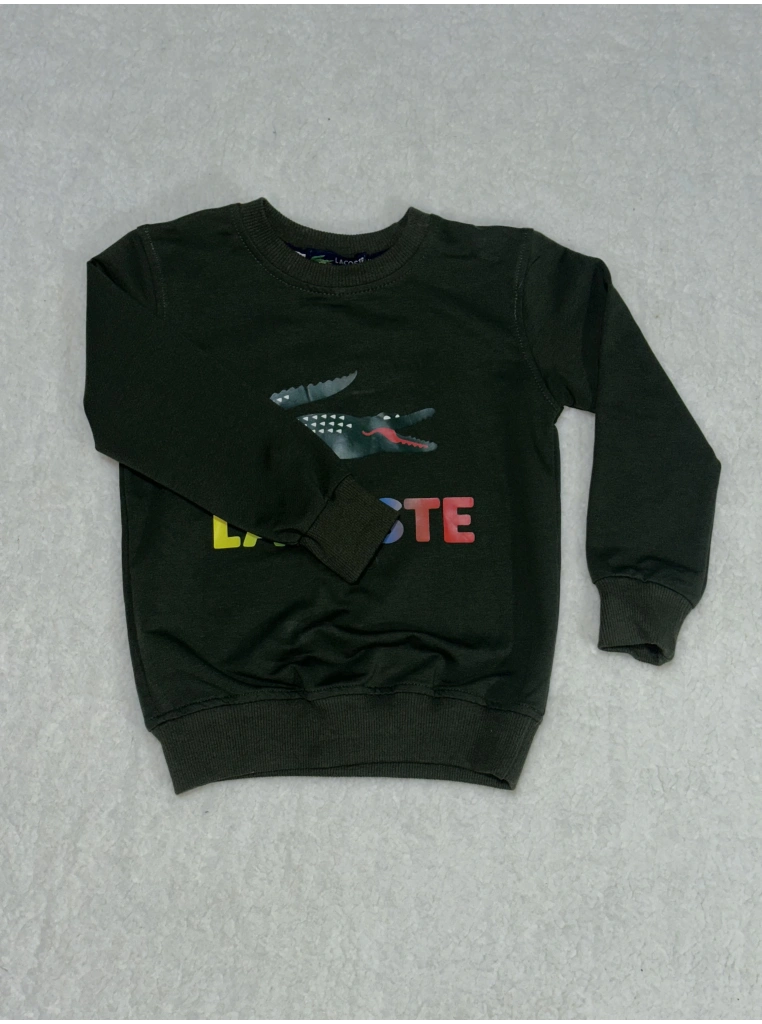 Timsah baskılı bisiklet yaka sweatshirt erkek çocuk haki