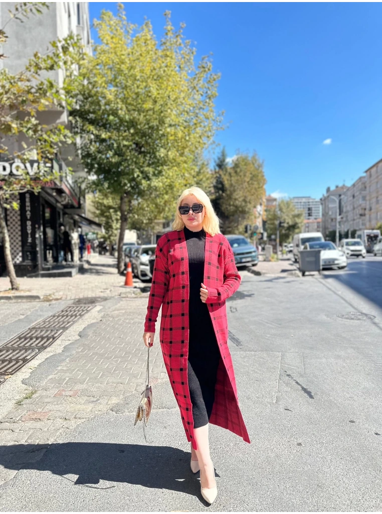 Triko Hırka elbise ikili takım kırmızıSiyah