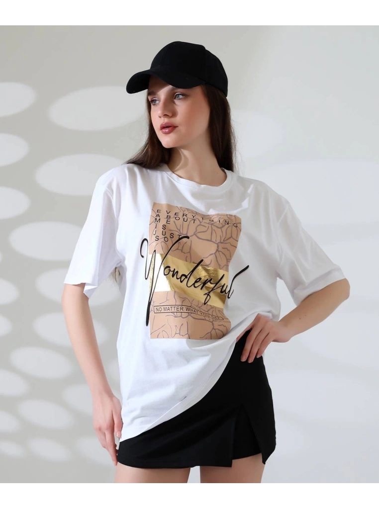 Varak baskılı imza desen tişört