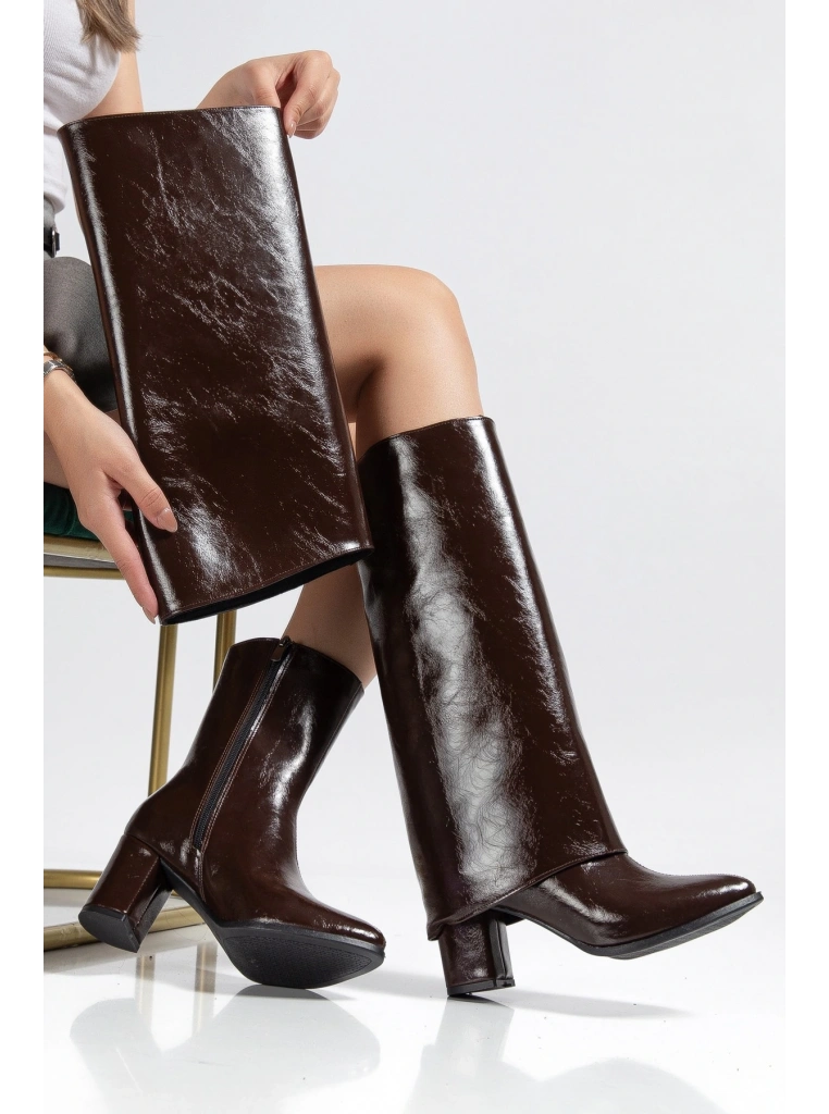 Wila Kahverengi Parlak Topuklu Tak Çıkar Çizme