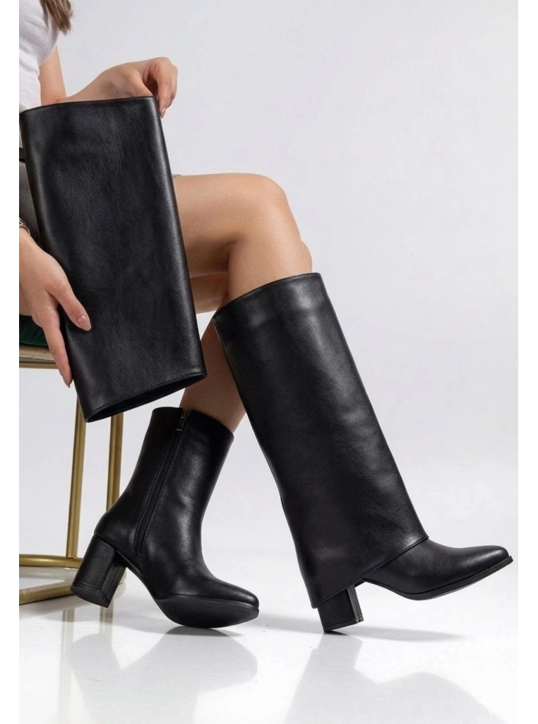 Wila Siyah Cilt Topuklu Tak Çıkar Çizme