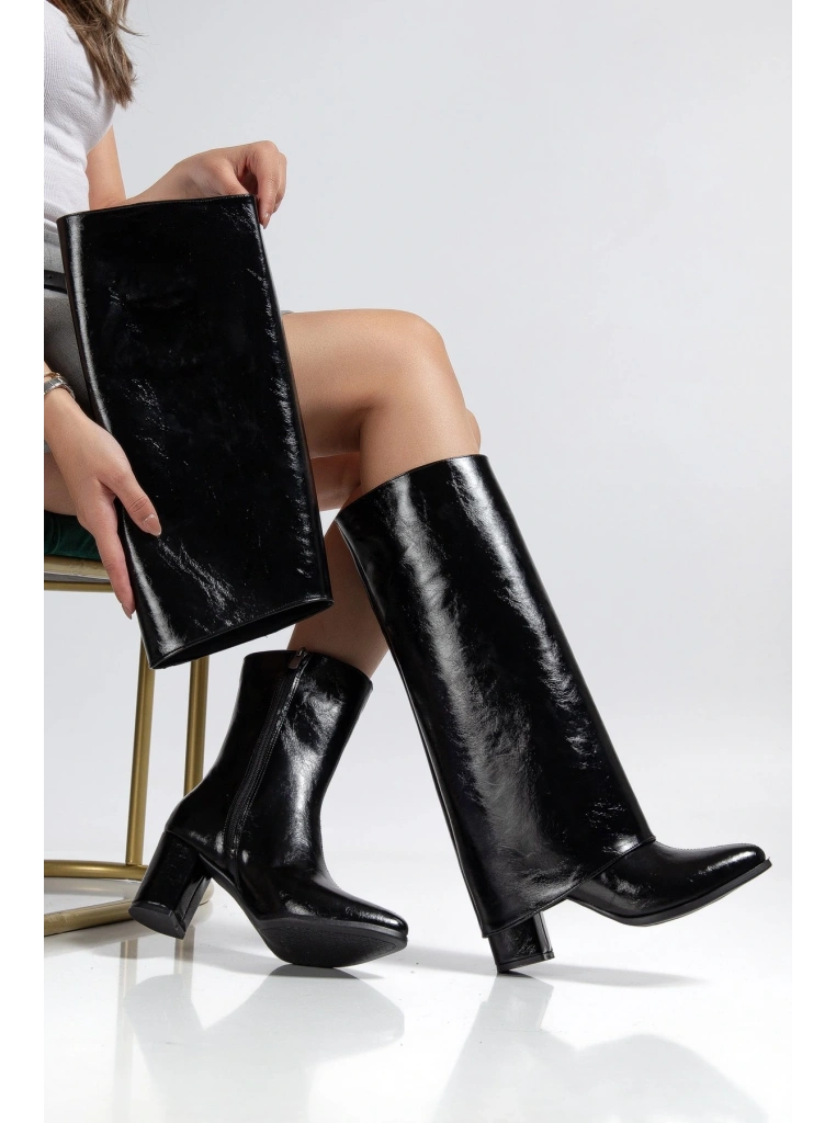Wila Siyah Parlak Topuklu Tak Çıkar Çizme