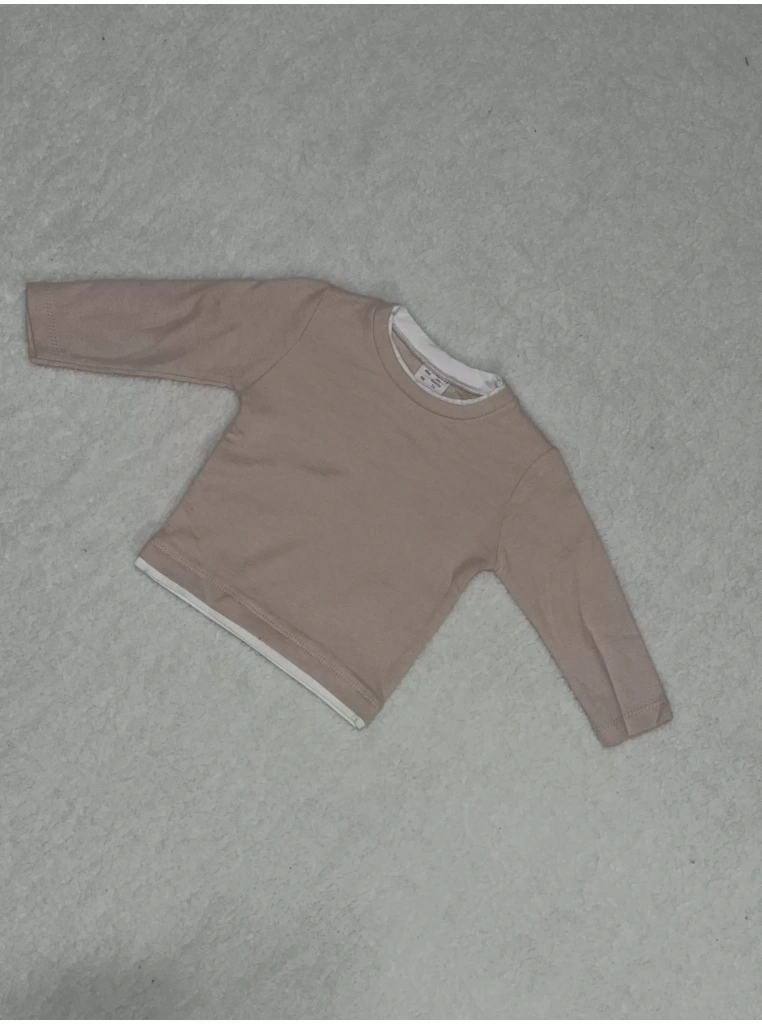 Yaka ve bel biyeli sweatshirt pudra