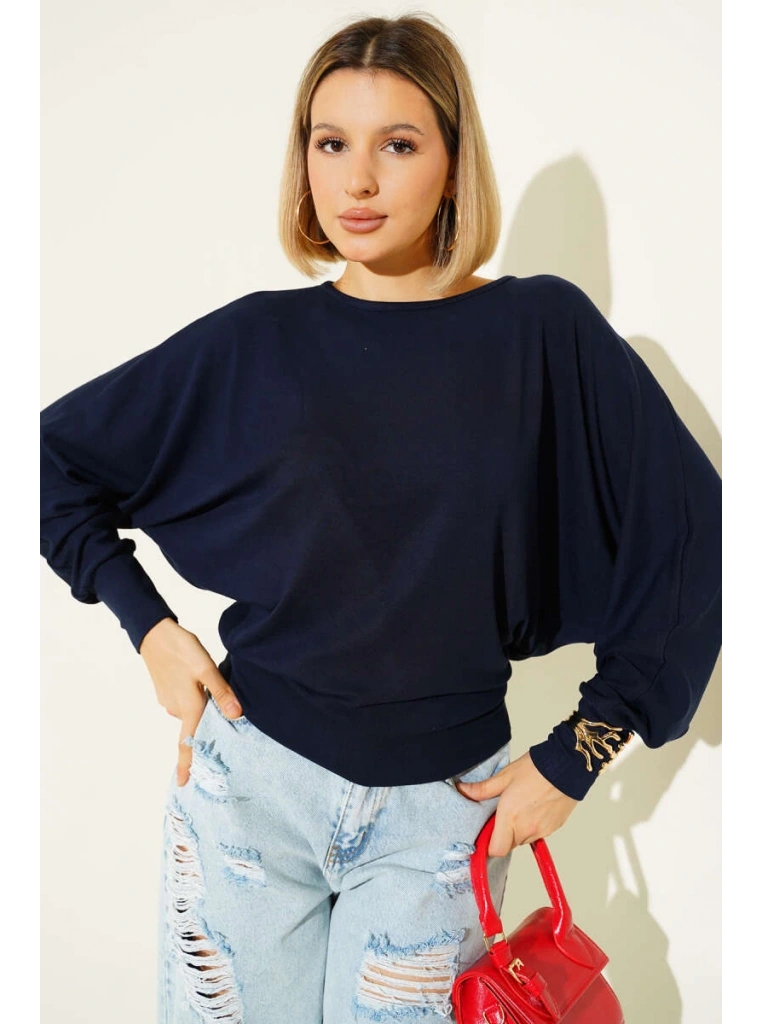 Yarasa Kol Salaş Bluz Lacivert T4273