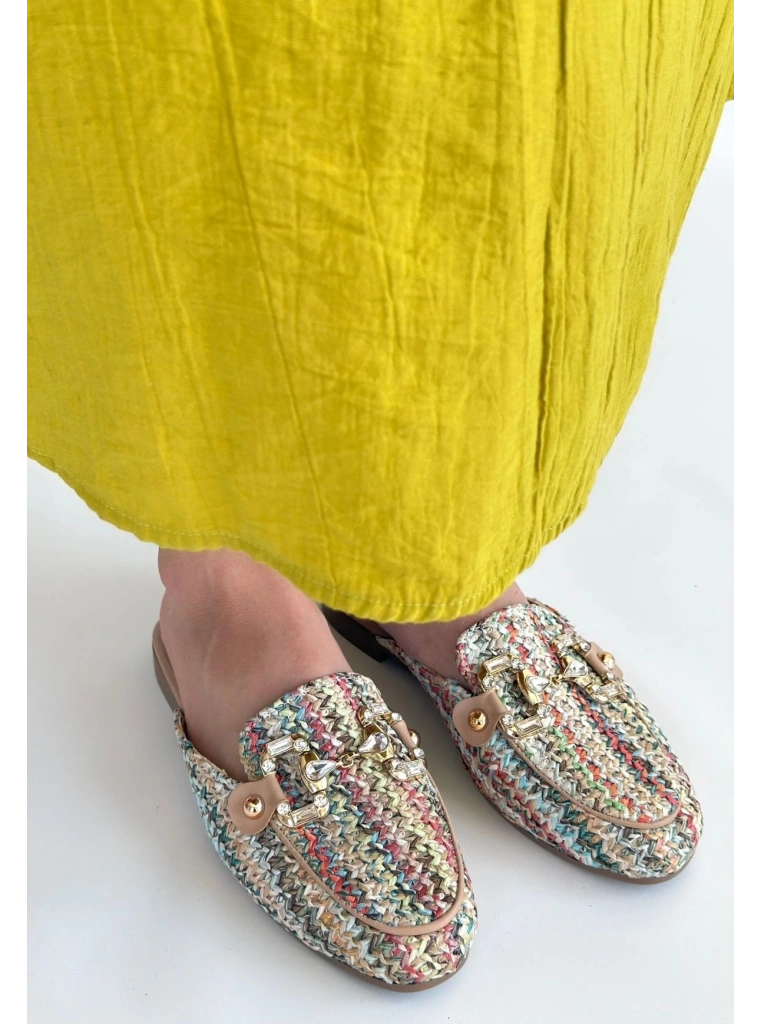 Yenda Renkli Dokumalı Terlik