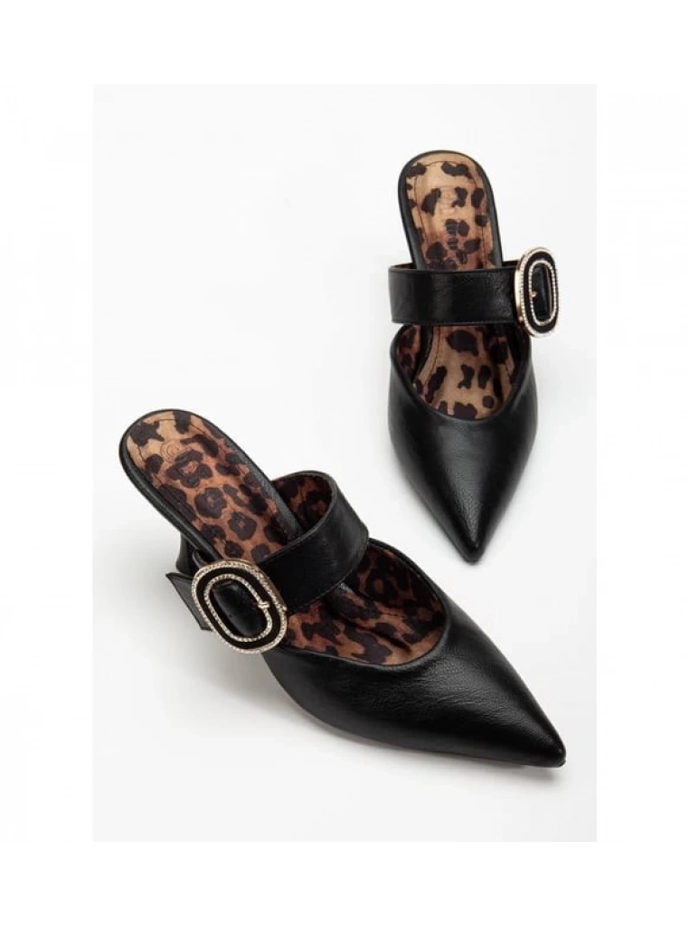 Yote Siyah Cilt Topuklu Terlik