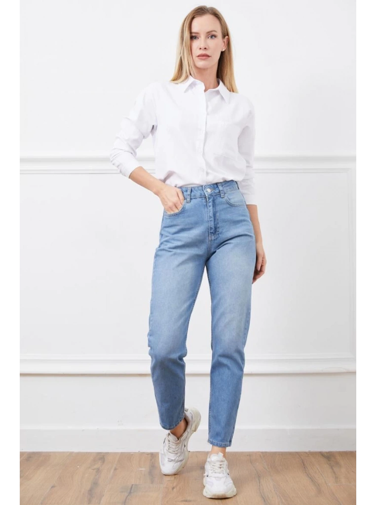 Yüksek bel mom jean pantolon