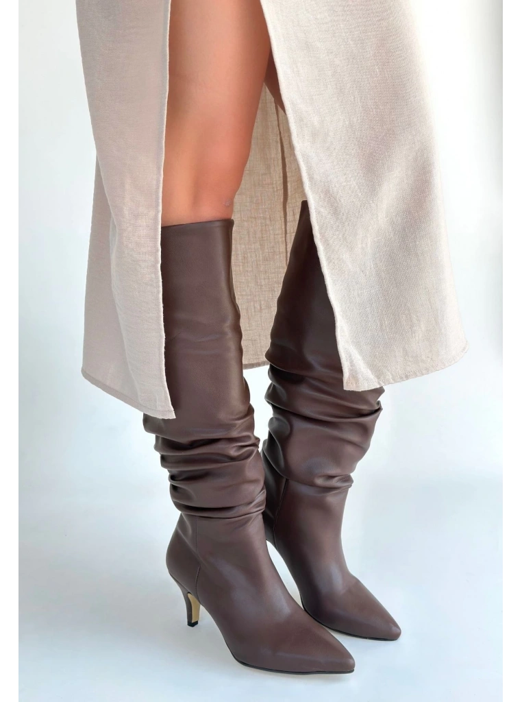 Zelya Kahverengi Cilt Topuklu Çizme