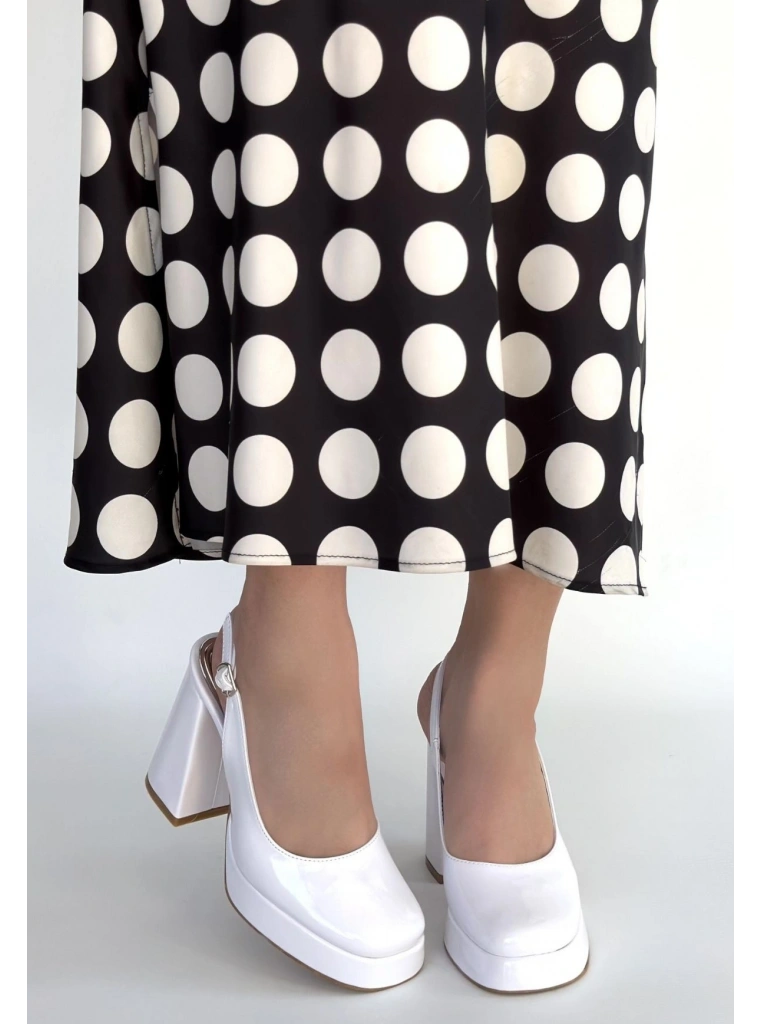 Zuda Beyaz Rugan Platform Topuk Ayakkabı