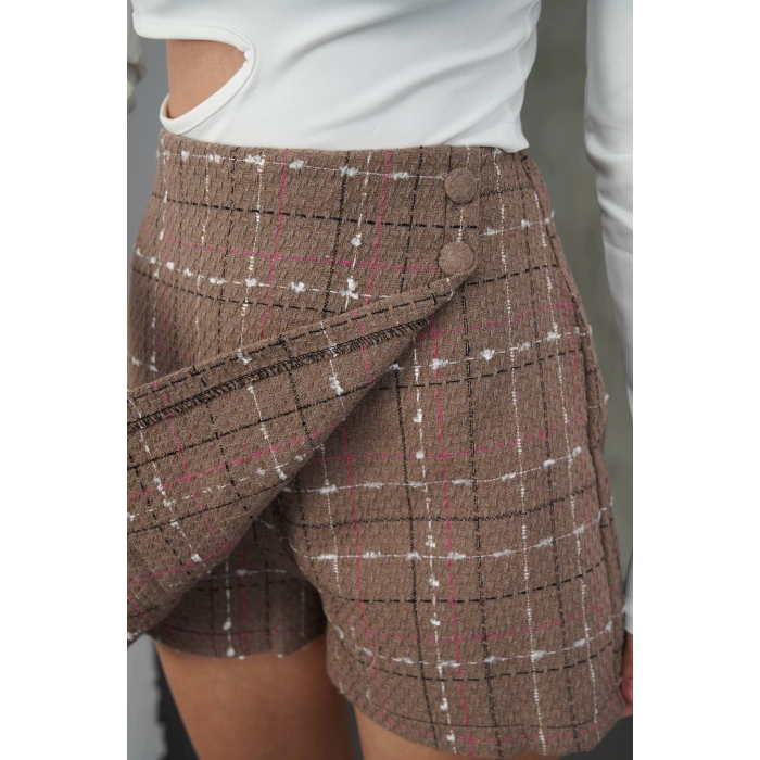 İki düğmeli şort etek vizon h26414