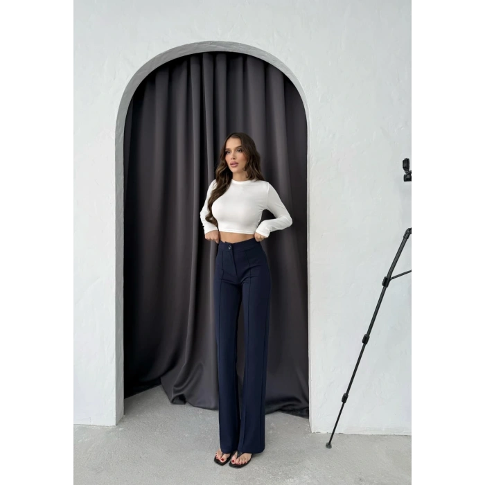 Düğmeli Palazzo pantolon lacivert p170091