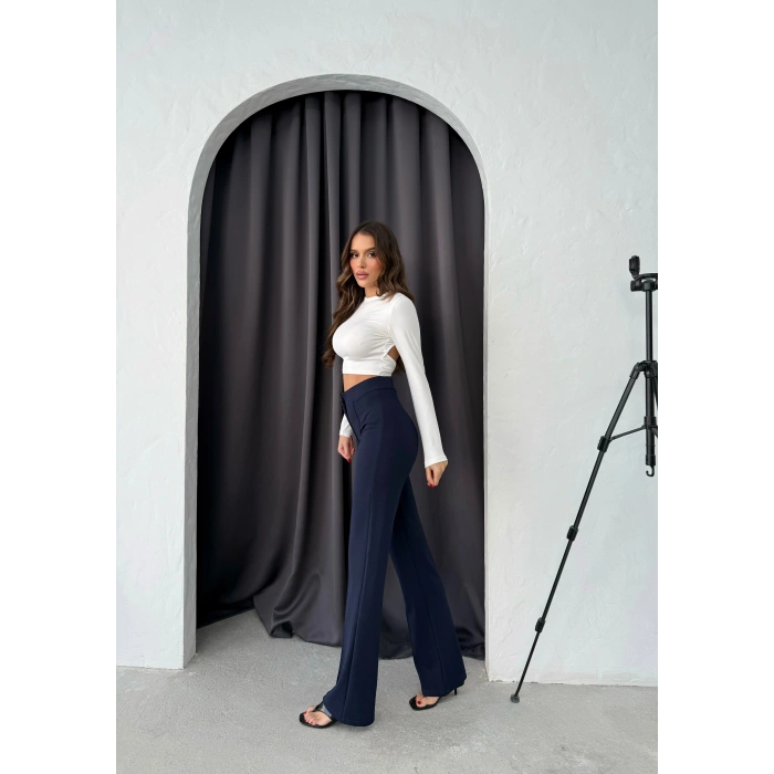 Düğmeli Palazzo pantolon lacivert p170091