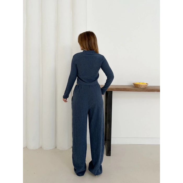 Balıkçı yaka örme takım lacivert st265865