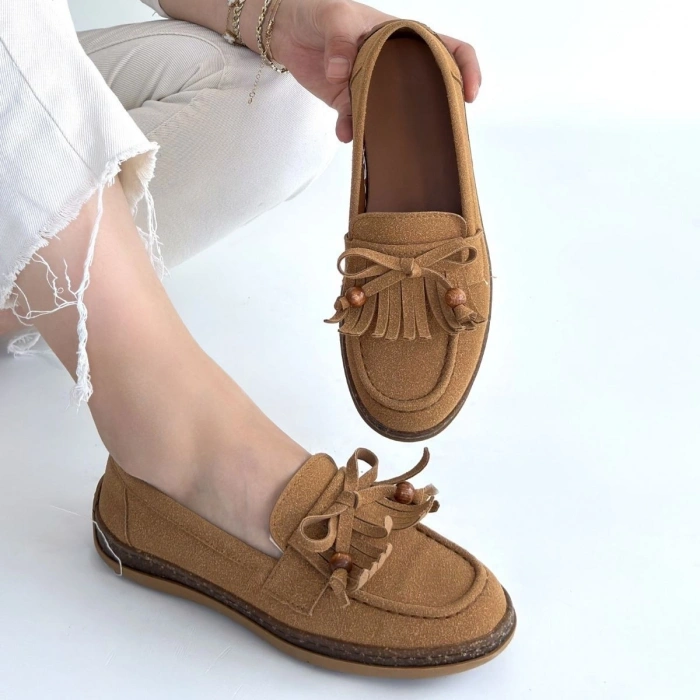 Boriy Taba Deri Tozu Süet Babet Ayakkabı