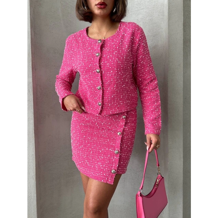 Ceketli etek takım chl kumaş fuşya h24443