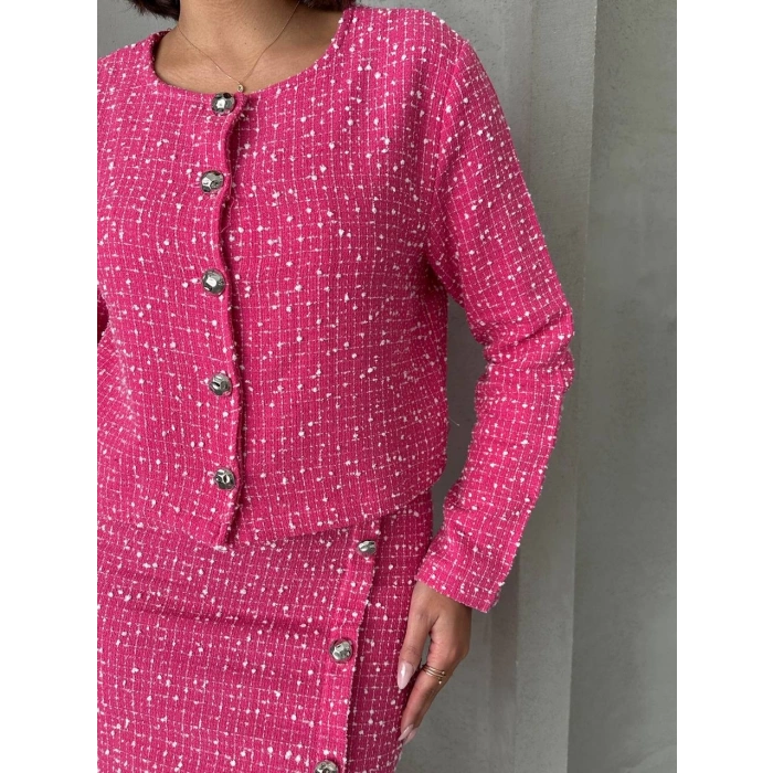 Ceketli etek takım chl kumaş fuşya h24443