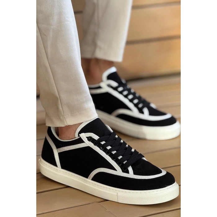 CH2505 - Keten Erkek Ayakkabı SİYAH - BEYAZ